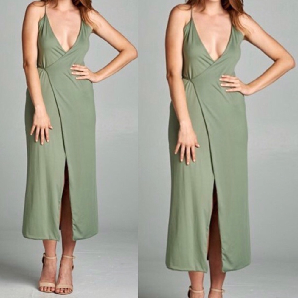 LAST ONE! PRICE FIRM Olive midi wrap dress - Picture 2 of 3